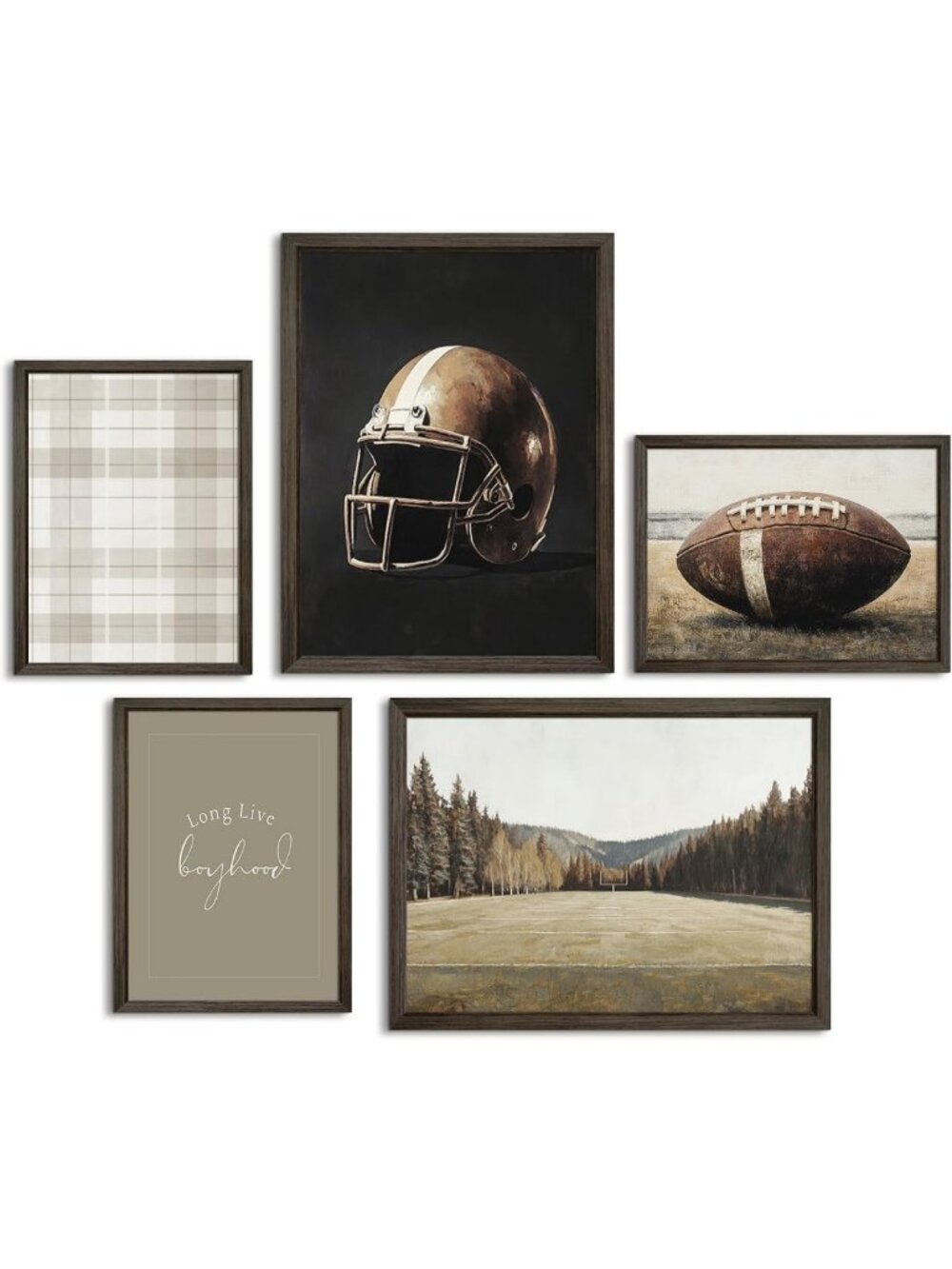 Vintage Football Nursery Wall Art Set | 5 Framed Sports Prints for Boys Room